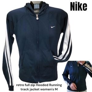 Nike Women's retro zip Hooded tracksuit jacket navy white Preformance Wear M